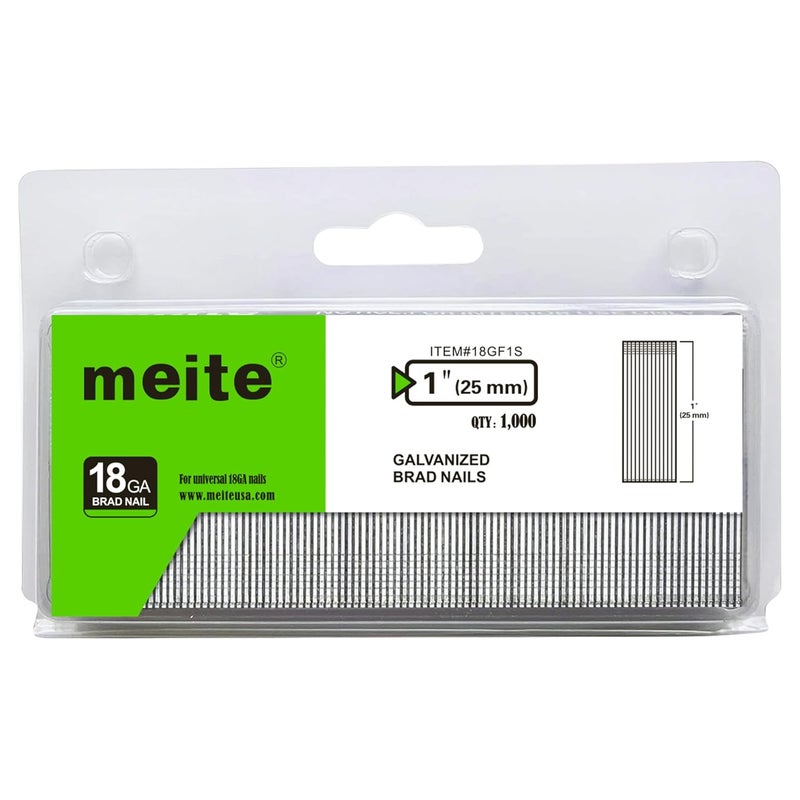 Meite 18 Gauge 1-Inch Galvanized Brad Nail Ideal for Trims, Molding, Woodworking for Pneumatic, Electric Brad Nailer Gun (1,000 Counts) - Image 1